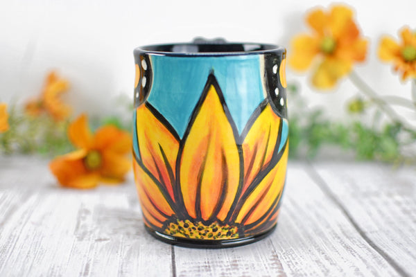 Hand Painted Monarch Butterfly Coffee Mug, Handmade Stoneware Flower Pottery, Vibrant Botanical Ceramic Cup, Unique Gift for Nature Lover