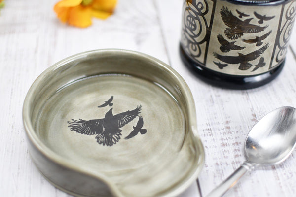 Handmade Raven Bird Tumbler Cup - Gothic Ceramic Bird Lover Gift, Nature Inspired Pottery for Whiskey or Wine, A Murder of Ravens