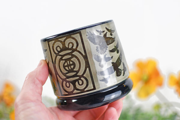 Handmade Raven Bird Cup - Bird Lover Gift, Gothic Ceramic Tumbler, Nature Inspired Pottery for Whiskey or Wine, A Murder of Ravens