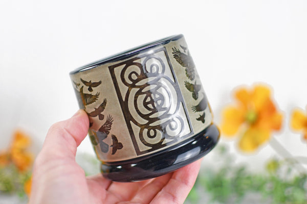 Handmade Raven Bird Cup - Bird Lover Gift, Gothic Ceramic Tumbler, Nature Inspired Pottery for Whiskey or Wine, A Murder of Ravens