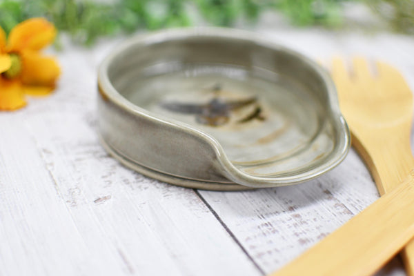 Raven Bird Large Ceramic Stove Top Spoon Rest, Handmade Stoneware Pottery, Halloween Gothic Decor for Kitchen & Coffee Bar