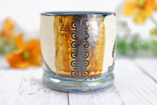 Handmade Ceramic Cardinal Bird Cup, Bronze Pottery Anniversary Gift, Whiskey or Wine Tumbler, Moroccan Boho