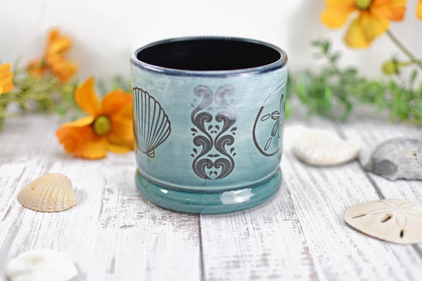 Handmade Ceramic Sea Turtle Cup, Beach Lover Pottery Gift, Whiskey or Wine Tumbler, Ocean Seashells Beach Decor