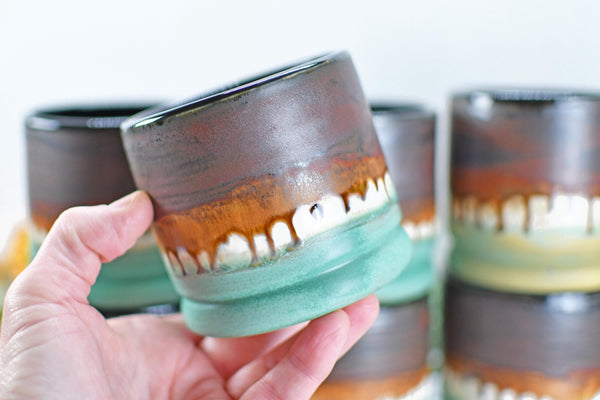 Bronze Whiskey Bourbon Tumbler, One Handmade Ceramic Pottery Scotch Barware Anniversary Gift, Groomsmen, Black, Patina Green, Turquoise