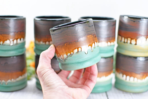 Bronze Whiskey Bourbon Tumbler, One Handmade Ceramic Pottery Scotch Barware Anniversary Gift, Groomsmen, Black, Patina Green, Turquoise