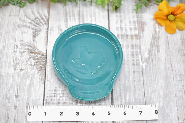 Texas Ceramic Spoon Rest, Turquoise Stoneware Pottery, Handmade Coffee Tea Spoon, Jewelry Trinket Dish