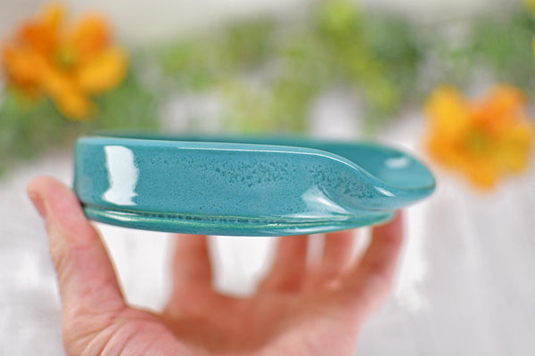 Texas Ceramic Spoon Rest, Turquoise Stoneware Pottery, Handmade Coffee Tea Spoon, Jewelry Trinket Dish