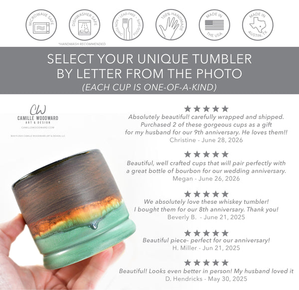 Bronze Whiskey Bourbon Tumbler, One Handmade Ceramic Pottery Scotch Barware Anniversary Gift, Groomsmen, Black, Patina Green, Turquoise