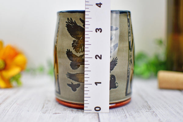 Handmade Raven Bird Tumbler Cup - Gothic Ceramic Bird Lover Gift, Nature Inspired Pottery for Whiskey or Wine, A Murder of Ravens