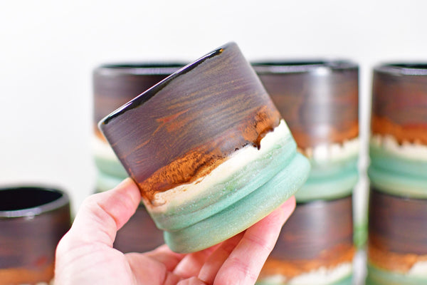 Bronze Whiskey Bourbon Tumbler, One Handmade Ceramic Pottery Scotch Barware Anniversary Gift, Groomsmen, Black, Patina Green, Turquoise
