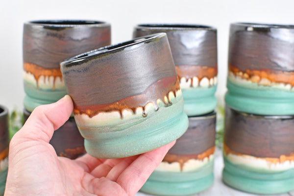 Bronze Whiskey Bourbon Tumbler, One Handmade Ceramic Pottery Scotch Barware Anniversary Gift, Groomsmen, Black, Patina Green, Turquoise