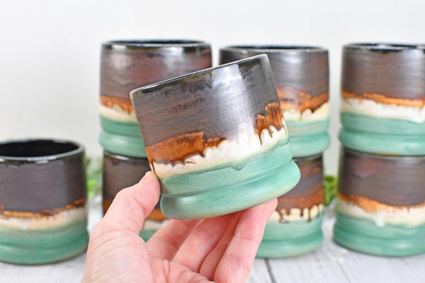 Bronze Whiskey Bourbon Tumbler, One Handmade Ceramic Pottery Scotch Barware Anniversary Gift, Groomsmen, Black, Patina Green, Turquoise