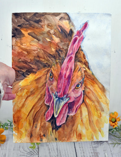 Rooster Painting Wall Art - Original Mixed Media Painting on Paper (Unframed 9x12)