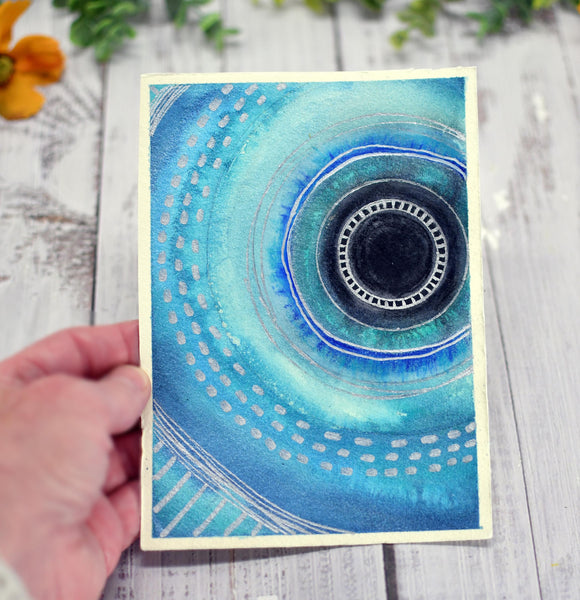 Watercolor Painting Original Evil Eye Wall Art, 5x7 on Paper Unframed, Blue White Home Decor, Not A Print, Italy Nazar Turkish Boho