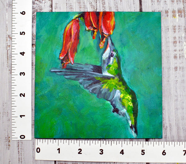 Hummingbird Original Acrylic Painting, "Li'l Fatty Hummer", Bird Art