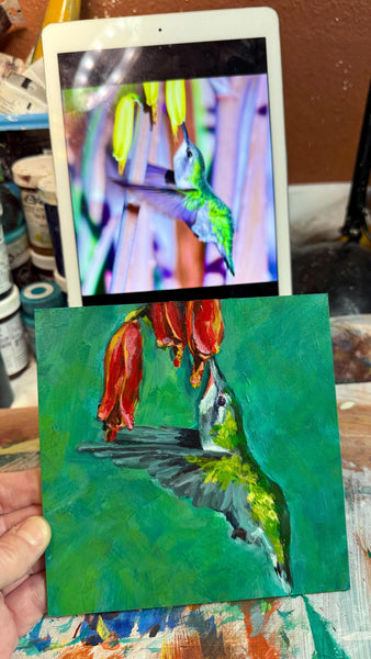 Hummingbird Original Acrylic Painting, "Li'l Fatty Hummer", Bird Art