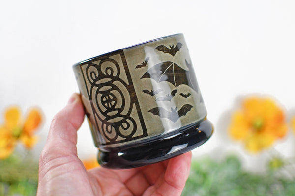 Handmade Bats Cup - Bat Lover Gift, Gothic Ceramic Tumbler, Nature Inspired Pottery for Whiskey or Wine