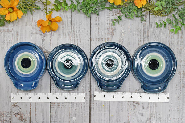 Evil Eye Ceramic Stove Top Spoon Rest Coffee Bar Tea, Pottery Nazar Blue White Handmade Handpainted Stoneware Large Housewarming Spiritual