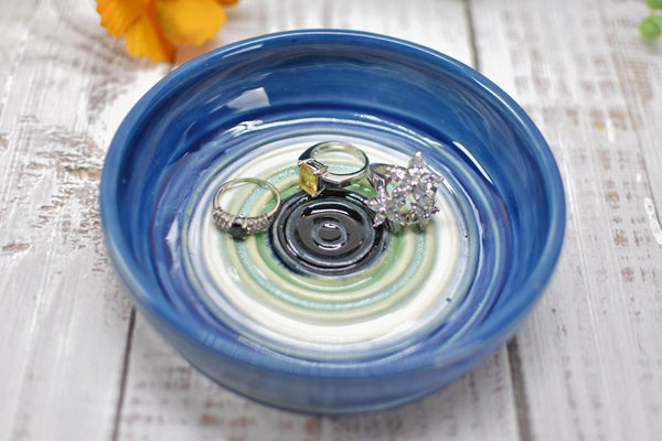 Evil Eye Ceramic Dish, Stoneware Pottery Handmade Hand Painted Bowl, Nazar Blue White, Housewarming Spiritual Gift, Blue Dip Bowl