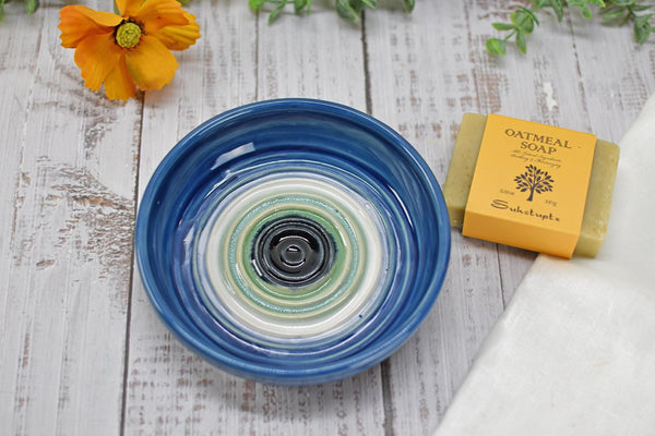 Evil Eye Ceramic Dish, Stoneware Pottery Handmade Hand Painted Bowl, Nazar Blue White, Housewarming Spiritual Gift, Blue Dip Bowl