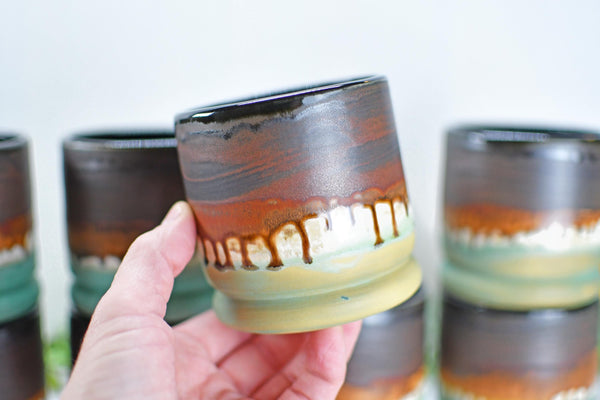 Bronze Whiskey Bourbon Tumbler, One Handmade Ceramic Pottery Scotch Barware Anniversary Gift, Groomsmen, Black, Patina Green, Turquoise