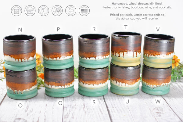 Bronze Whiskey Bourbon Tumbler, One Handmade Ceramic Pottery Scotch Barware Anniversary Gift, Groomsmen, Black, Patina Green, Turquoise