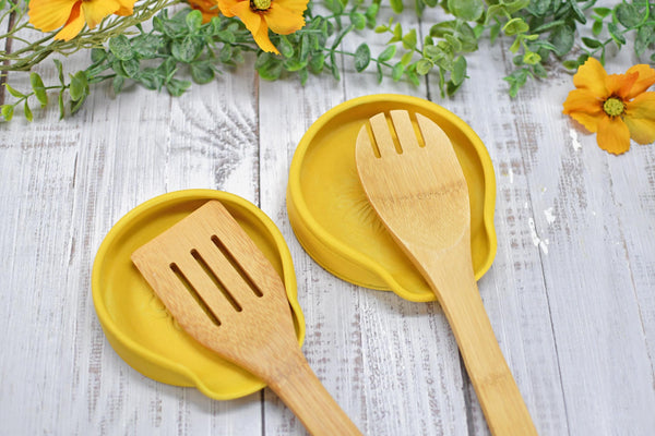 Sunflower Ceramic Spoon Rest, Yellow Stoneware Handmade Pottery for Stovetop, Floral Flower Yellow Dish