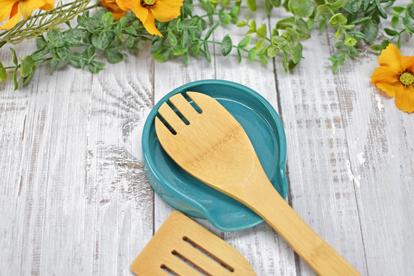 Texas Ceramic Spoon Rest, Turquoise Stoneware Pottery, Handmade Coffee Tea Spoon, Jewelry Trinket Dish