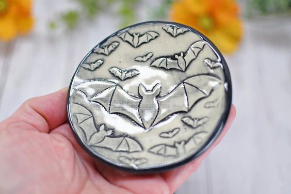 Handmade Bats Coffee Spoon Rest - Bat Lover Gift, Gothic Ceramic Halloween Pottery for Coffee Bar