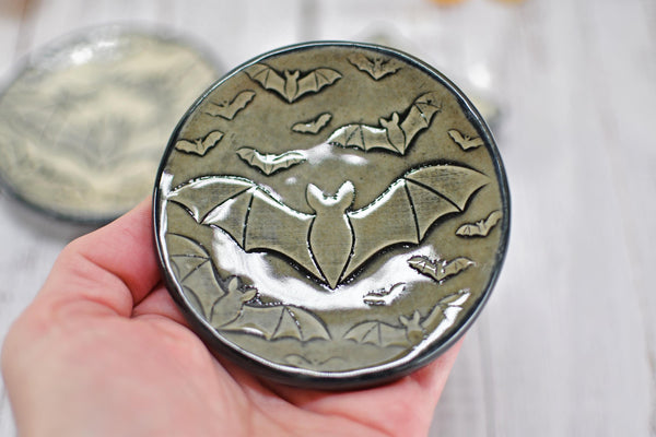 Handmade Bats Coffee Spoon Rest - Bat Lover Gift, Gothic Ceramic Halloween Pottery for Coffee Bar