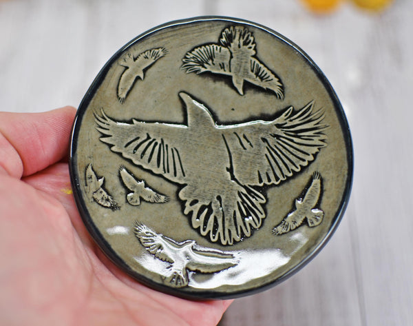 Handmade Ravens Coffee Spoon Rest - Bird Lover Gift, Murder of Ravens Gothic Ceramic Halloween Pottery for Coffee Bar