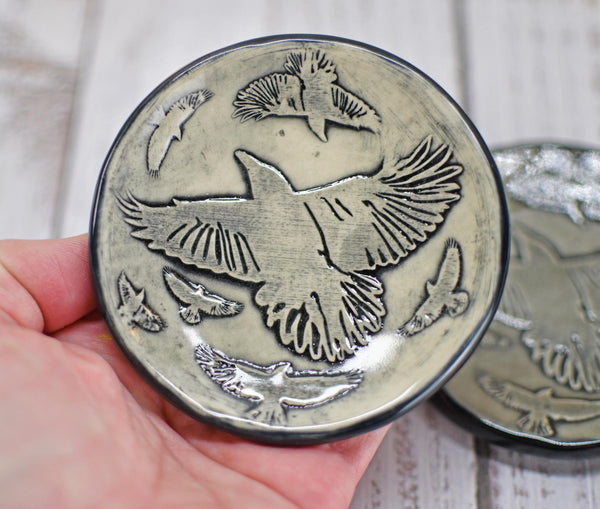 Handmade Ravens Coffee Spoon Rest - Bird Lover Gift, Murder of Ravens Gothic Ceramic Halloween Pottery for Coffee Bar