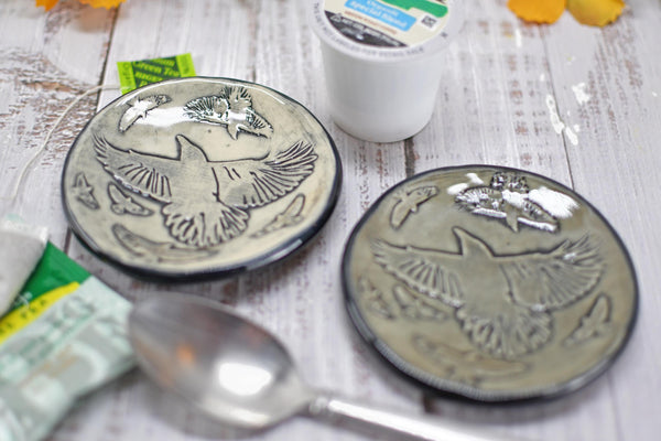 Handmade Ravens Coffee Spoon Rest - Bird Lover Gift, Murder of Ravens Gothic Ceramic Halloween Pottery for Coffee Bar