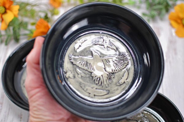 Handmade Ravens Small Candy Dish - Murder of Ravens Gothic Ceramic Pottery Bowl for Halloween, Nuts, Snacks, Trinkets, Condiments