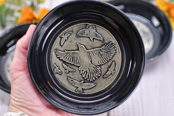 Handmade Ravens Small Candy Dish - Murder of Ravens Gothic Ceramic Pottery Bowl for Halloween, Nuts, Snacks, Trinkets, Condiments