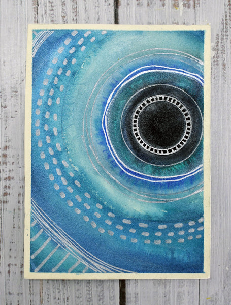 Watercolor Painting Original Evil Eye Wall Art, 5x7 on Paper Unframed, Blue White Home Decor, Not A Print, Italy Nazar Turkish Boho