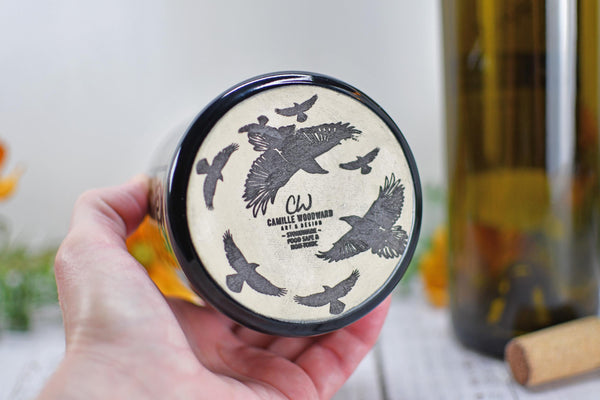 Handmade Raven Bird Cup - Bird Lover Gift, Gothic Ceramic Tumbler, Nature Inspired Pottery for Whiskey or Wine, A Murder of Ravens