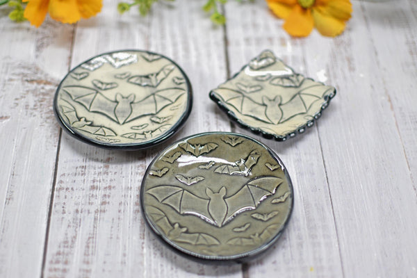 Handmade Bats Coffee Spoon Rest - Bat Lover Gift, Gothic Ceramic Halloween Pottery for Coffee Bar