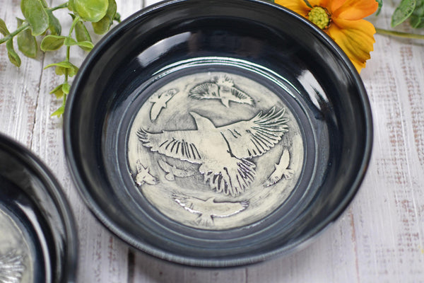 Handmade Ravens Small Candy Dish - Murder of Ravens Gothic Ceramic Pottery Bowl for Halloween, Nuts, Snacks, Trinkets, Condiments