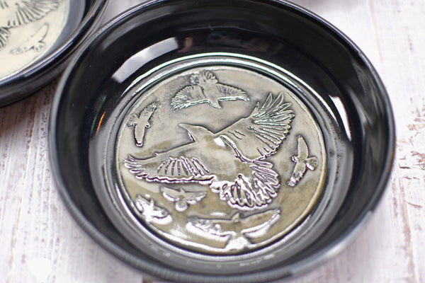 Handmade Ravens Small Candy Dish - Murder of Ravens Gothic Ceramic Pottery Bowl for Halloween, Nuts, Snacks, Trinkets, Condiments