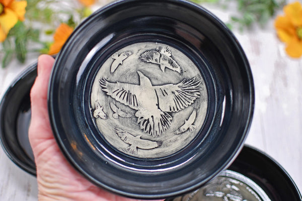 Handmade Ravens Small Candy Dish - Murder of Ravens Gothic Ceramic Pottery Bowl for Halloween, Nuts, Snacks, Trinkets, Condiments