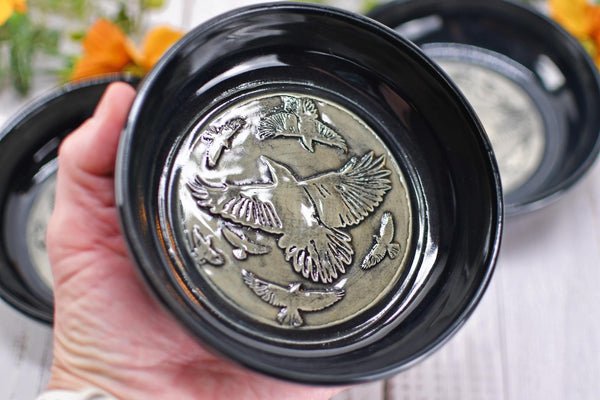 Handmade Ravens Small Candy Dish - Murder of Ravens Gothic Ceramic Pottery Bowl for Halloween, Nuts, Snacks, Trinkets, Condiments
