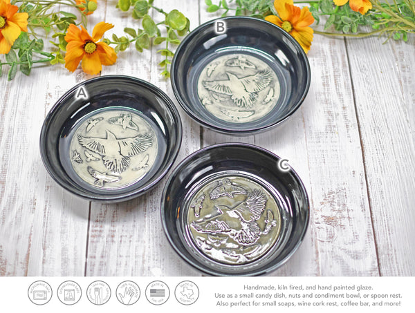 Handmade Ravens Small Candy Dish - Murder of Ravens Gothic Ceramic Pottery Bowl for Halloween, Nuts, Snacks, Trinkets, Condiments