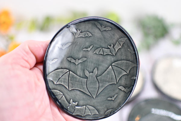 Handmade Bats Coffee Spoon Rest - Bat Lover Gift, Gothic Ceramic Halloween Pottery for Coffee Bar