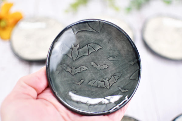 Handmade Bats Coffee Spoon Rest - Bat Lover Gift, Gothic Ceramic Halloween Pottery for Coffee Bar