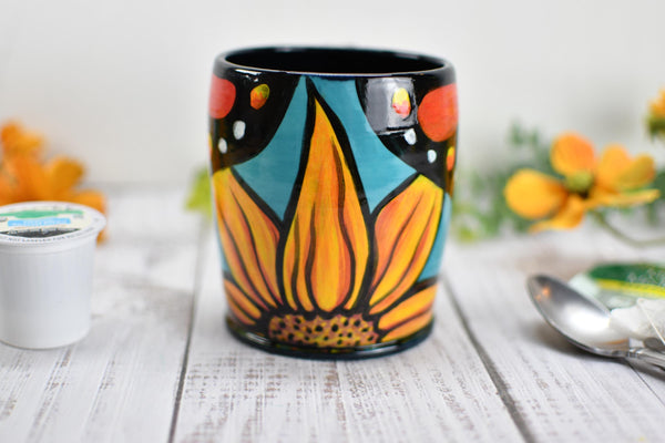 Hand Painted Butterfly Coffee Mug, Handmade Stoneware Sunflower Pottery, Monarch Butterfly Ceramic Cup, Unique Nature Lover Gift