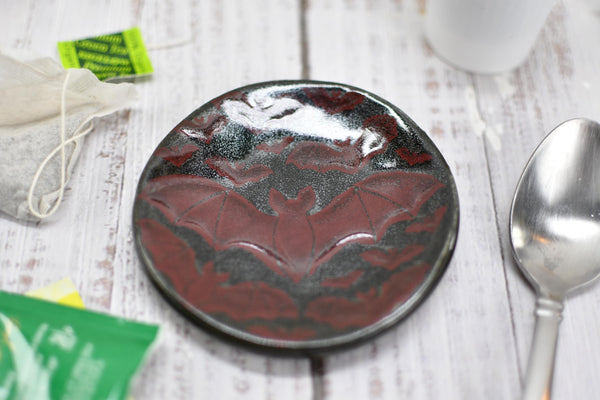 Handmade Bats Coffee Spoon Rest - Bat Lover Gift, Gothic Ceramic Halloween Pottery for Coffee Bar