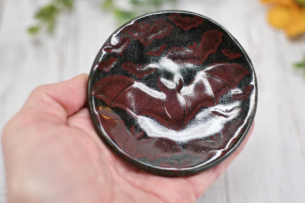 Handmade Bats Coffee Spoon Rest - Bat Lover Gift, Gothic Ceramic Halloween Pottery for Coffee Bar