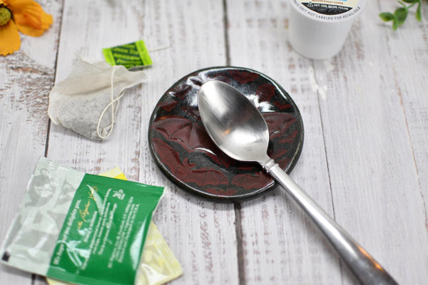 Handmade Bats Coffee Spoon Rest - Bat Lover Gift, Gothic Ceramic Halloween Pottery for Coffee Bar