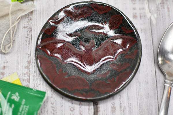 Handmade Bats Coffee Spoon Rest - Bat Lover Gift, Gothic Ceramic Halloween Pottery for Coffee Bar